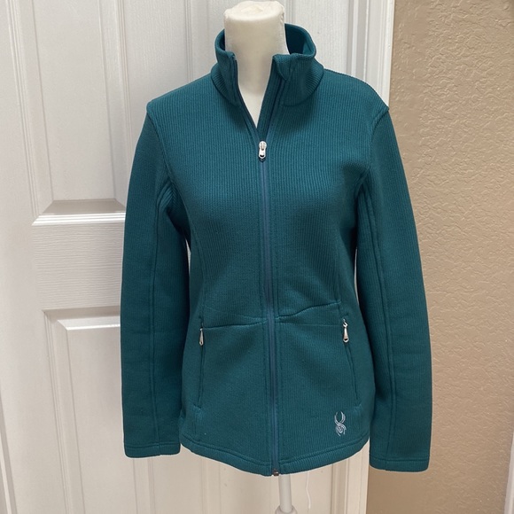 SPYDER Women’s Teal Green Full Zip Core Sweater Fleece Lined Jacket Size M Ski - Picture 1 of 9